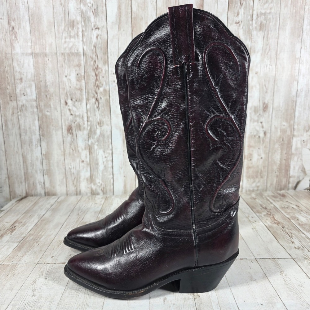 Dan Post Womens Black Cherry Leather Western Cowgirl Boots Pointed Toe 6 M 2112 - Picture 4 of 8